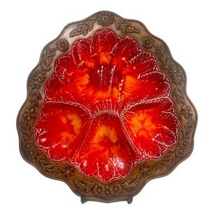 TREASURE CRAFT California Vintage MCM Divided Platter or Tray Red Orange Brown